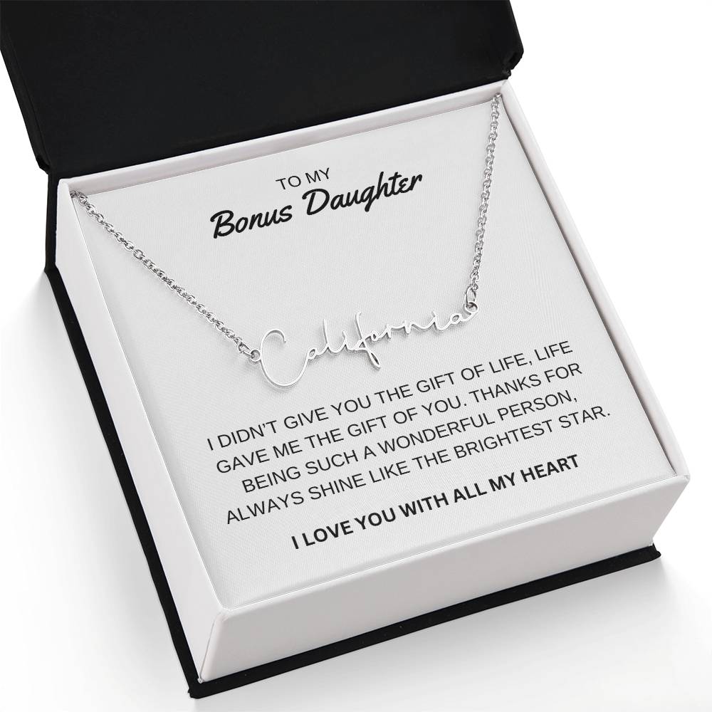 To My Bonus Daughter - I Love You - Signature Style Name Necklace