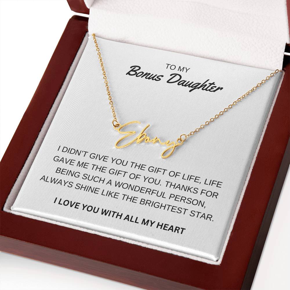 To My Bonus Daughter - I Love You - Signature Style Name Necklace