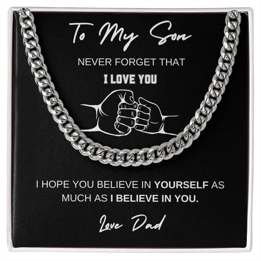 To My Son Never Forget Cuban Link Chain - Love Dad - Fist Bump - Gift for Son