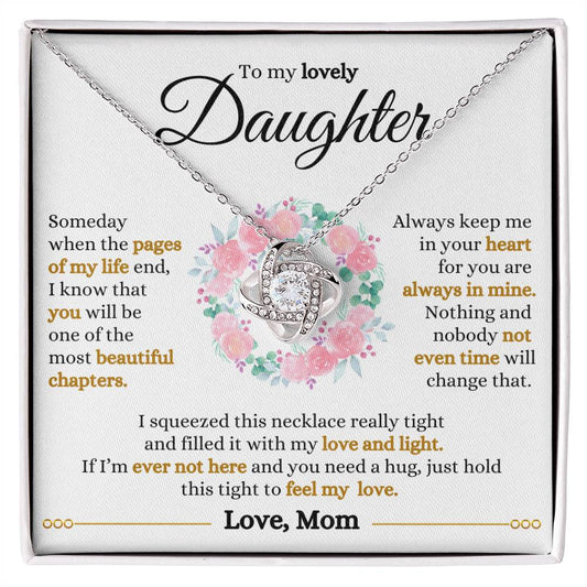 To My Lovely Daughter - Keep Me In Your Heart - Love Knot Necklace Gift Set