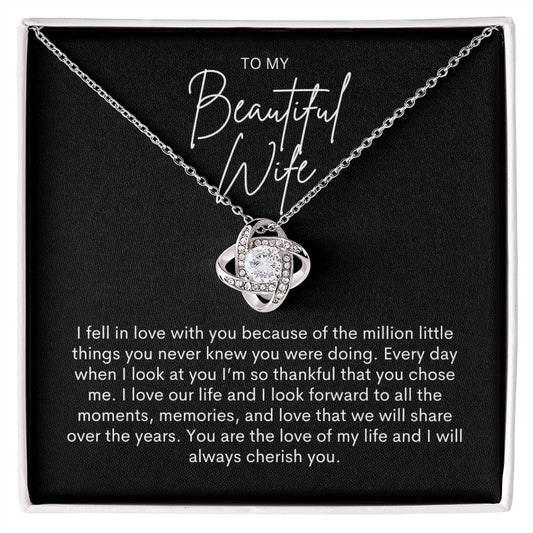 To My Beautiful Wife - I Cherish You - Love Knot Necklace Gift Set