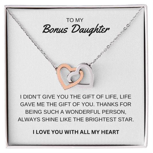 To My Bonus Daughter - I Love You - Interlocking Hearts Necklace Gift Set