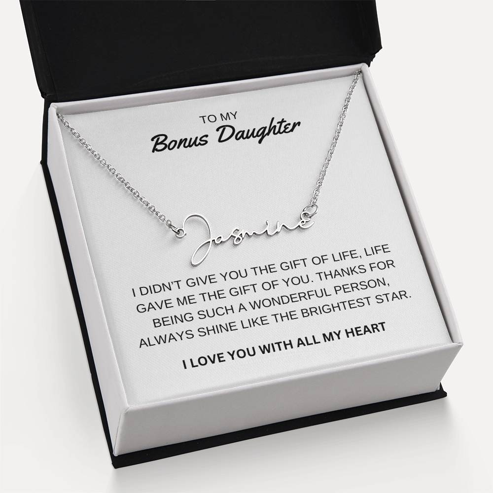 To My Bonus Daughter - I Love You - Signature Style Name Necklace