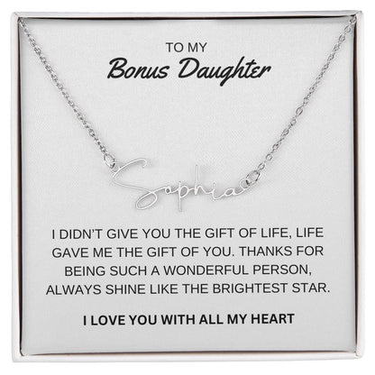 To My Bonus Daughter - I Love You - Signature Style Name Necklace