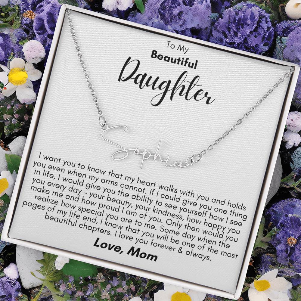 To My Beautiful Daughter- Proud of You, Love Mom  - Signature Style Name Necklace Gift Shop