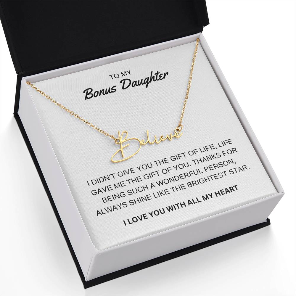 To My Bonus Daughter - I Love You - Signature Style Name Necklace