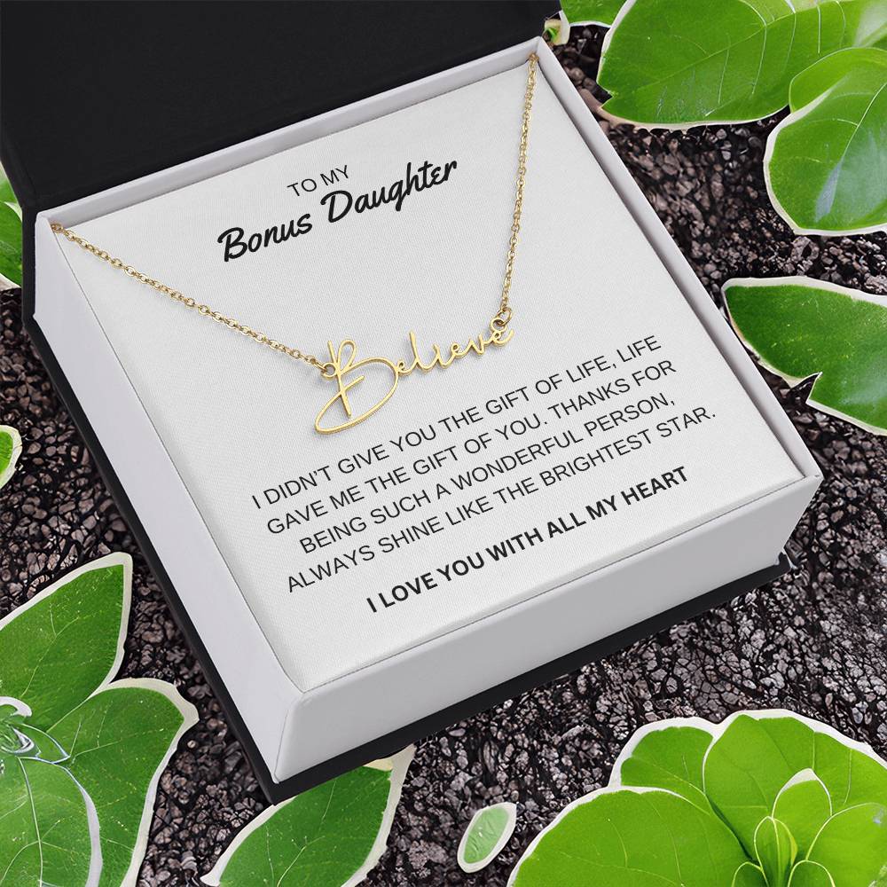 To My Bonus Daughter - I Love You - Signature Style Name Necklace