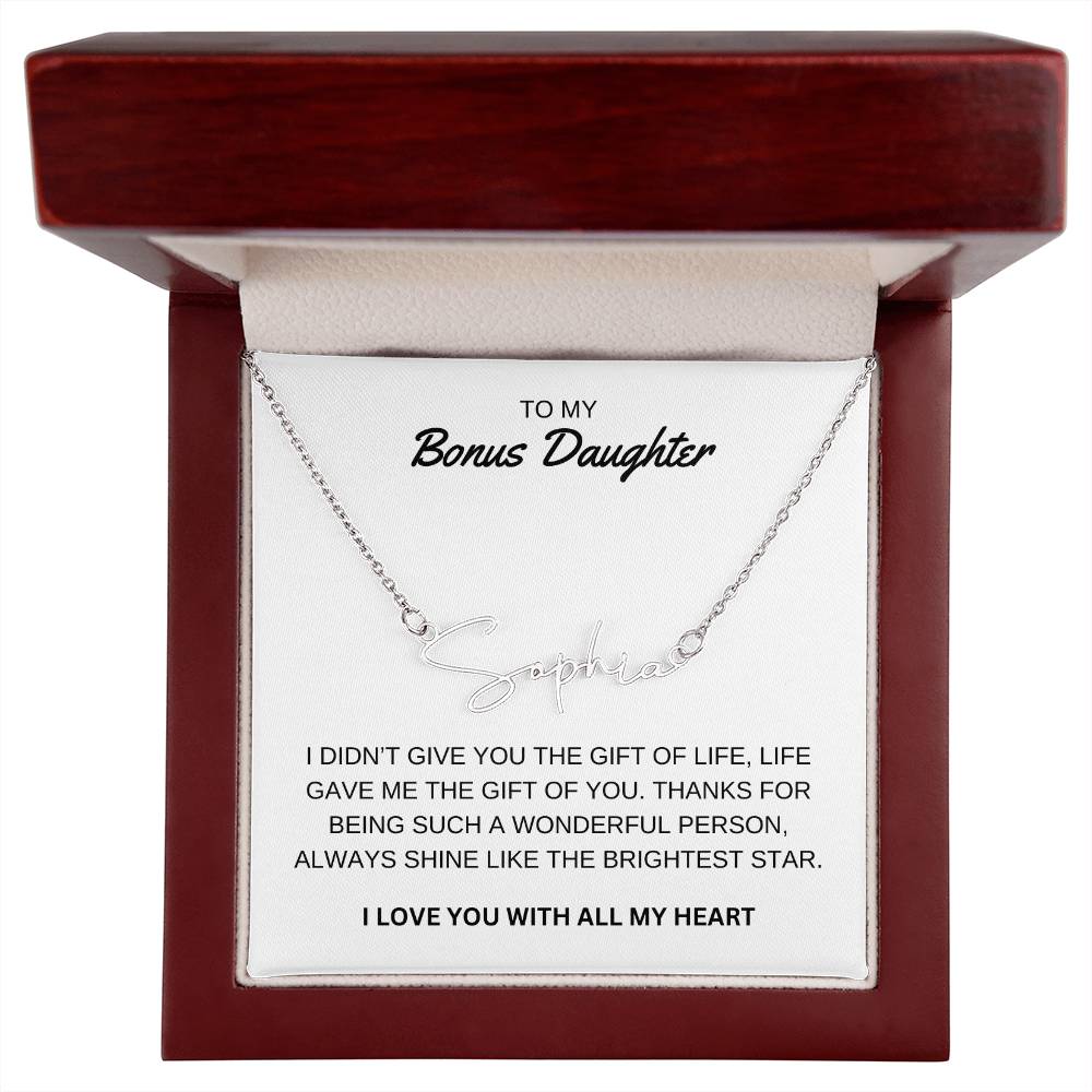 To My Bonus Daughter - I Love You - Signature Style Name Necklace