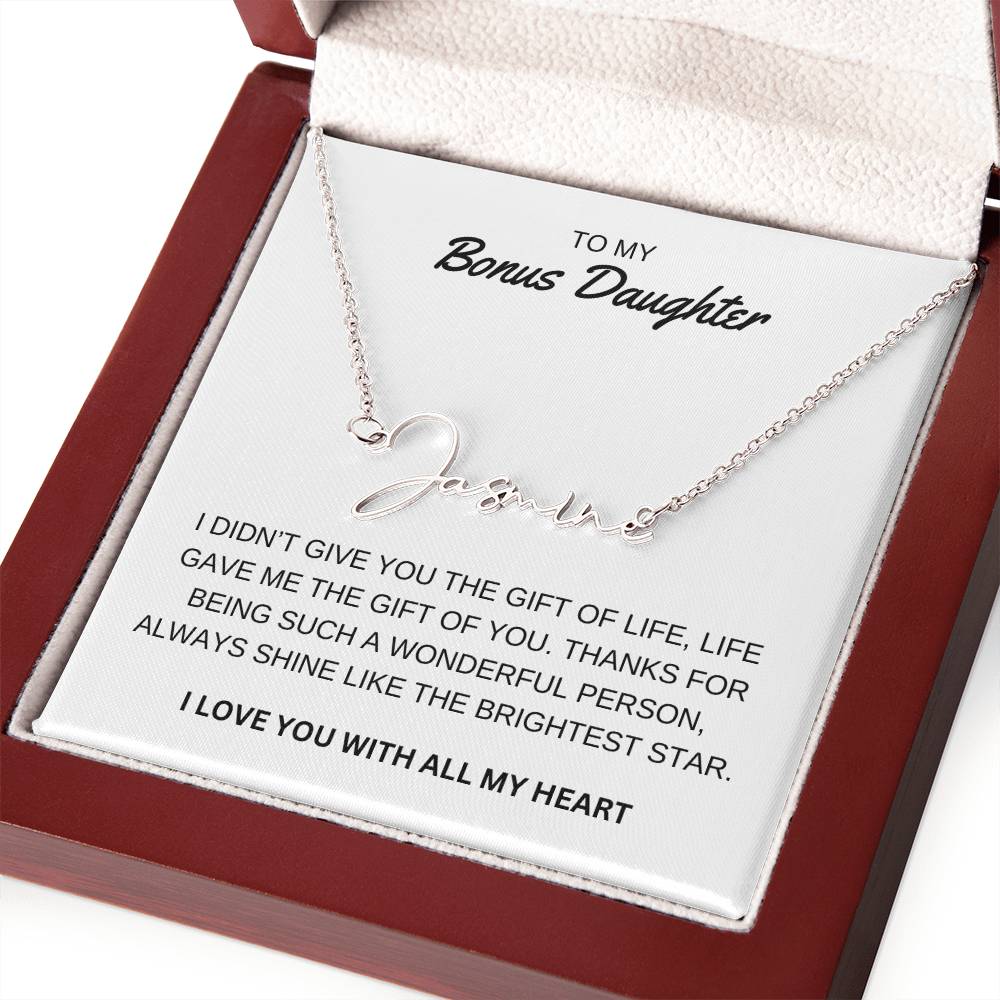 To My Bonus Daughter - I Love You - Signature Style Name Necklace