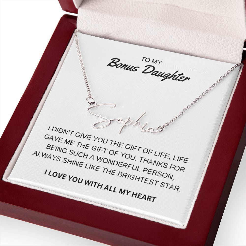 To My Bonus Daughter - I Love You - Signature Style Name Necklace