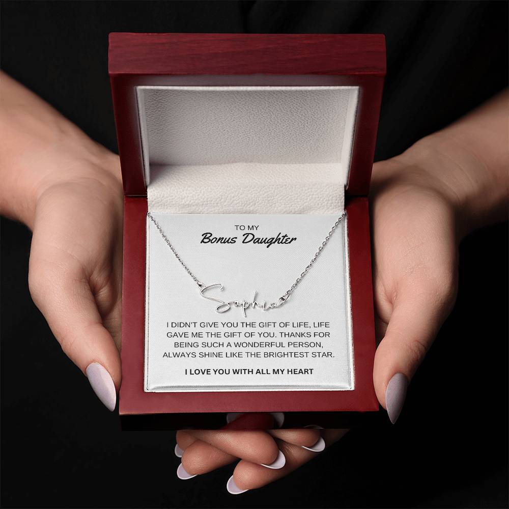 To My Bonus Daughter - I Love You - Signature Style Name Necklace