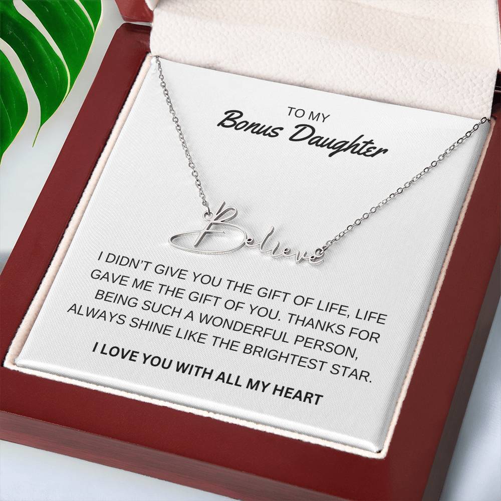 To My Bonus Daughter - I Love You - Signature Style Name Necklace