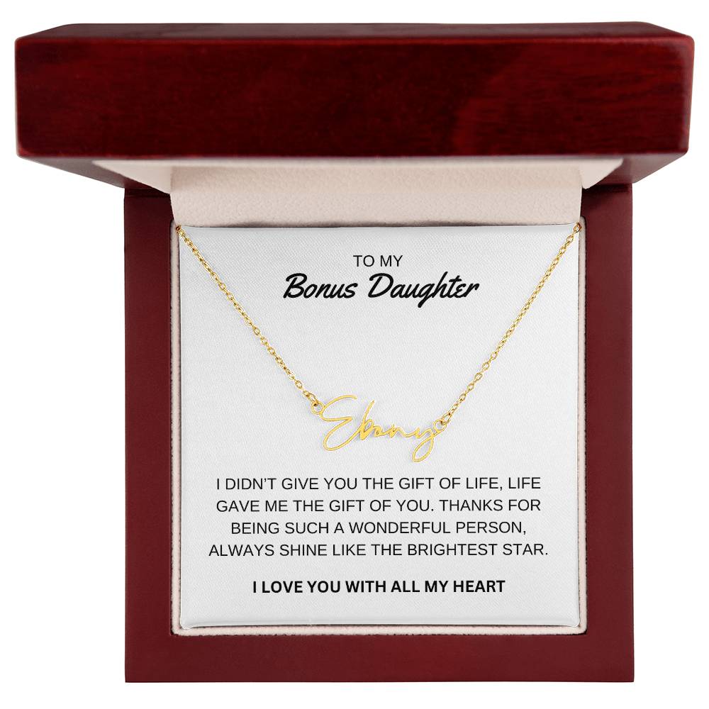 To My Bonus Daughter - I Love You - Signature Style Name Necklace