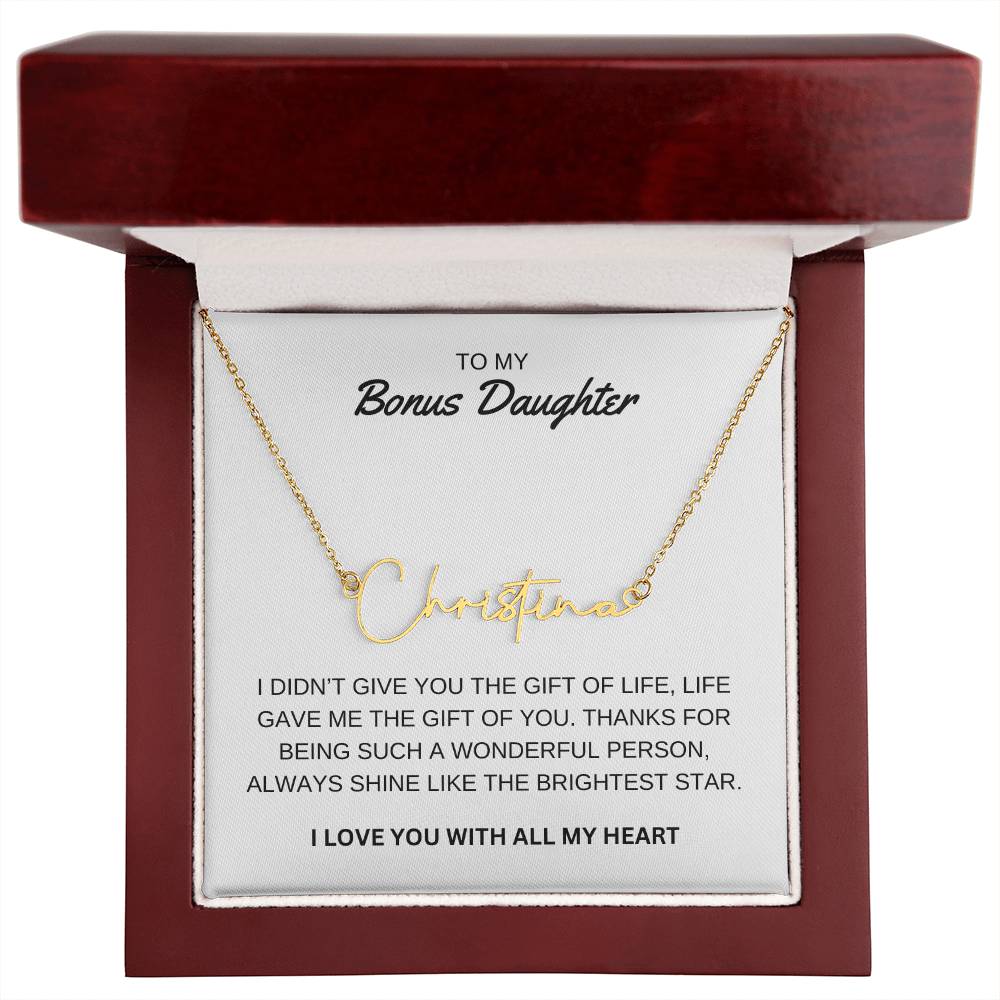 To My Bonus Daughter - I Love You - Signature Style Name Necklace