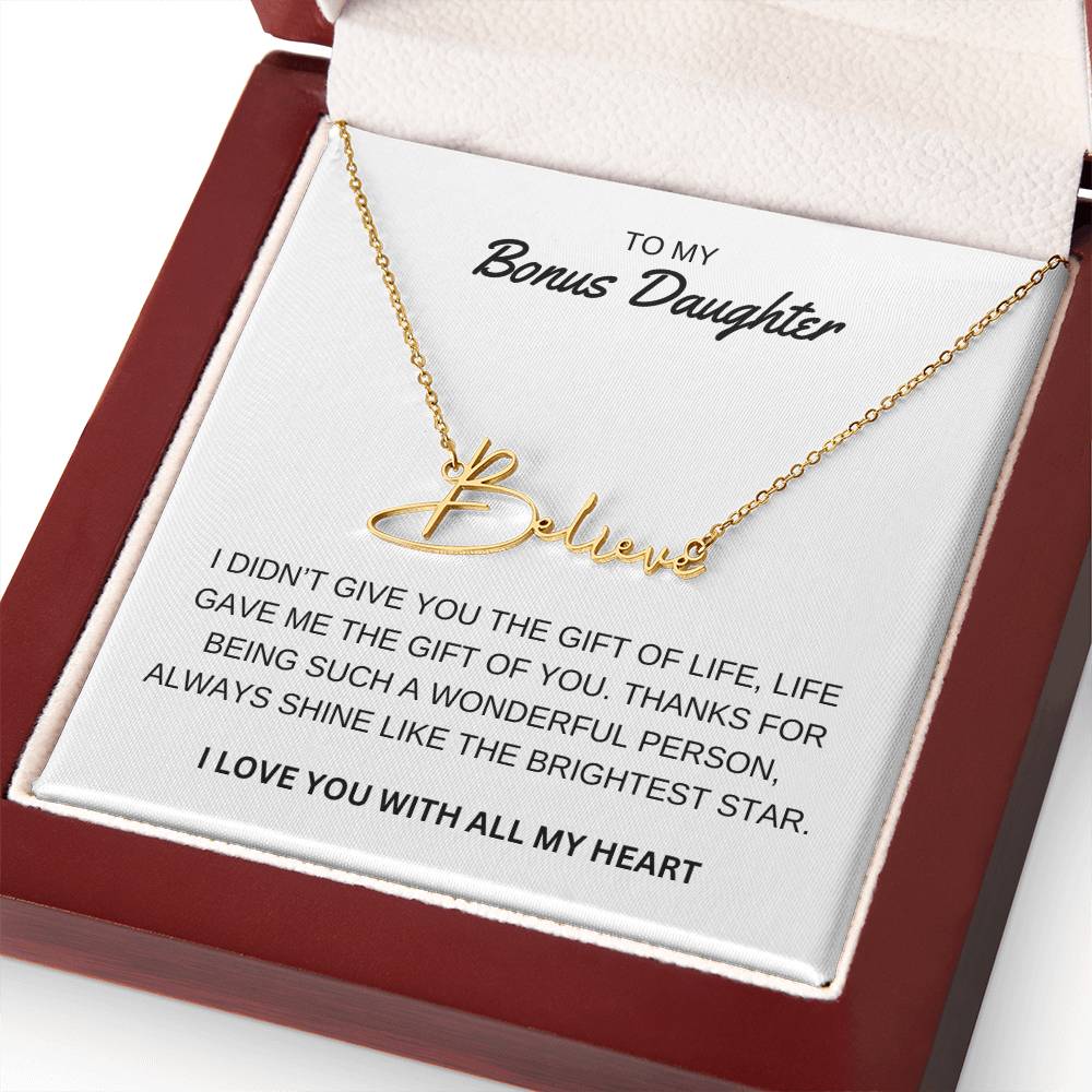 To My Bonus Daughter - I Love You - Signature Style Name Necklace
