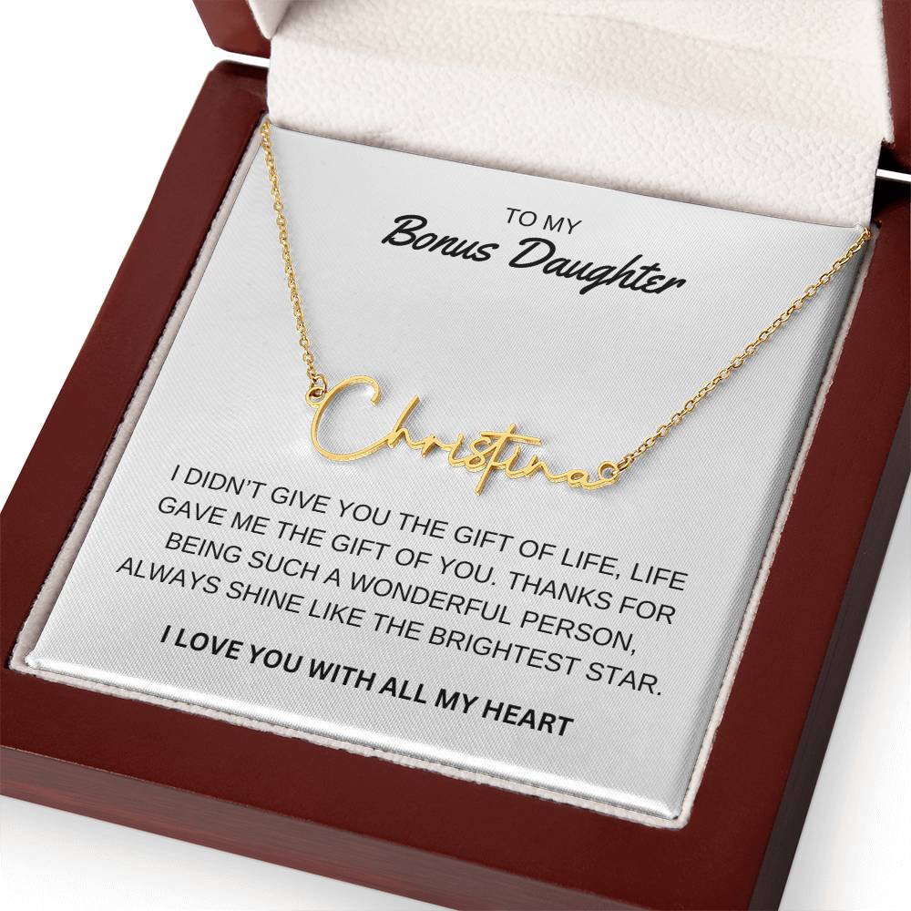 To My Bonus Daughter - I Love You - Signature Style Name Necklace