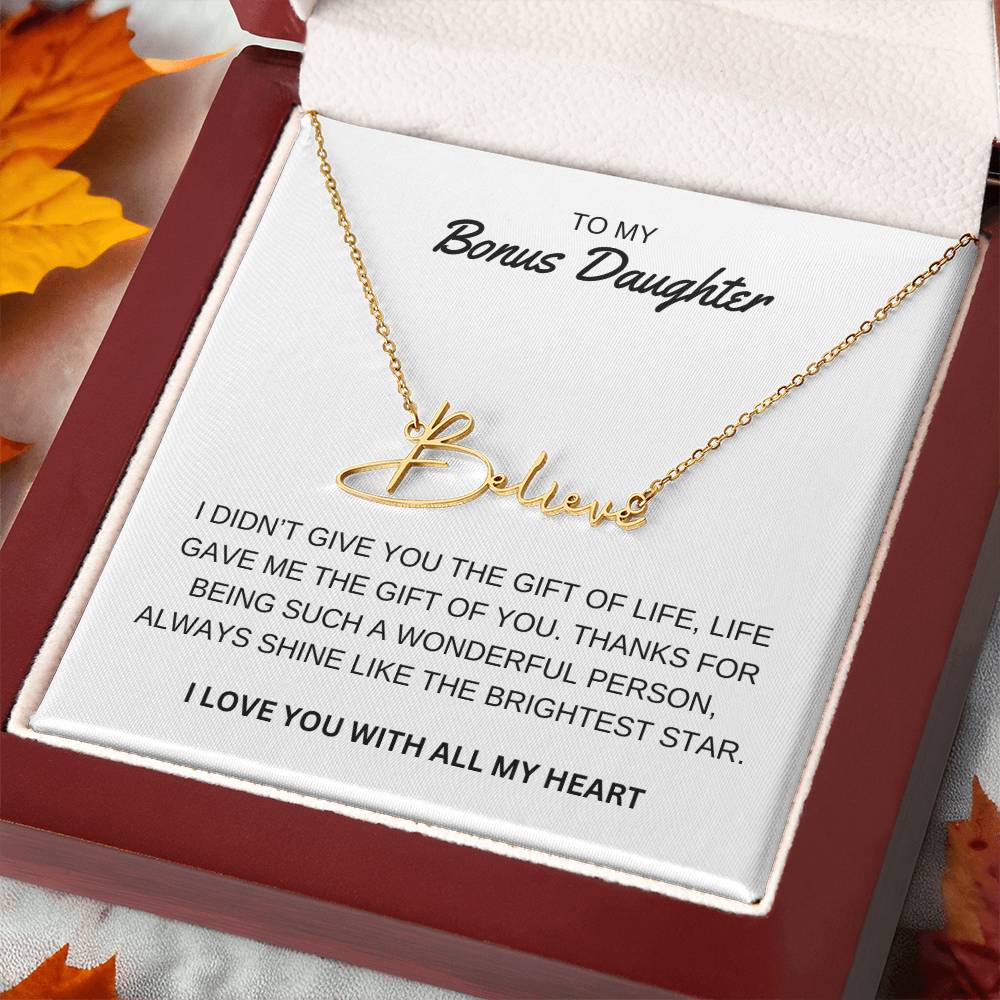 To My Bonus Daughter - I Love You - Signature Style Name Necklace
