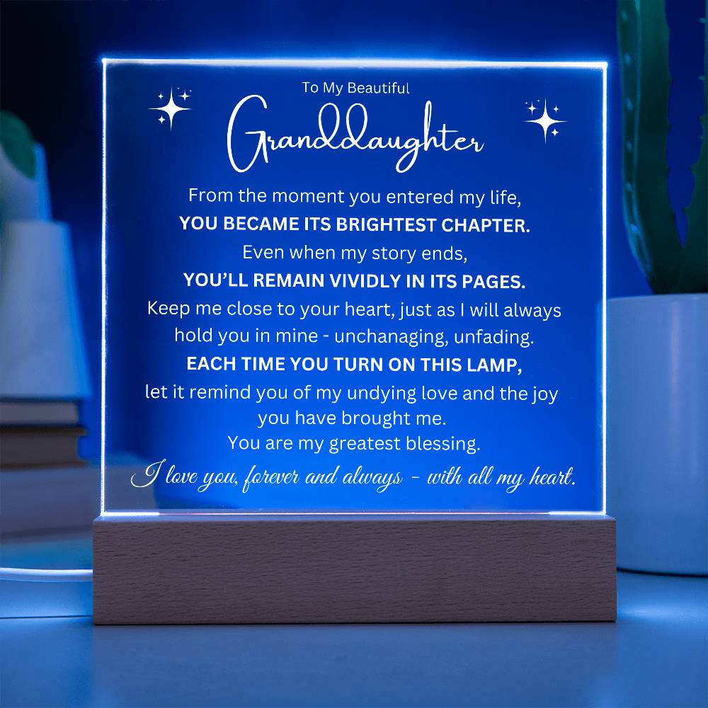 To My Granddaughter - You Are The Brightest Pages - Printed Square Acrylic Plaque - Night Light Gift