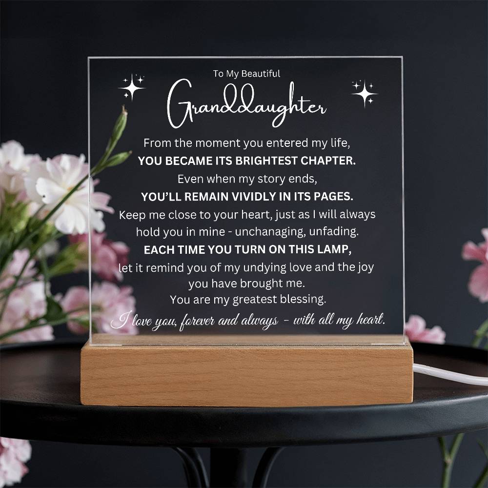 To My Granddaughter - You Are The Brightest Pages - Printed Square Acrylic Plaque - Night Light Gift