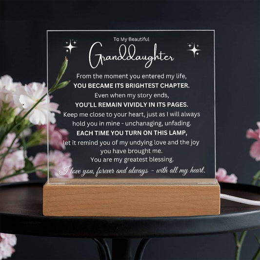 To My Granddaughter - You Are The Brightest Pages - Printed Square Acrylic Plaque - Night Light Gift