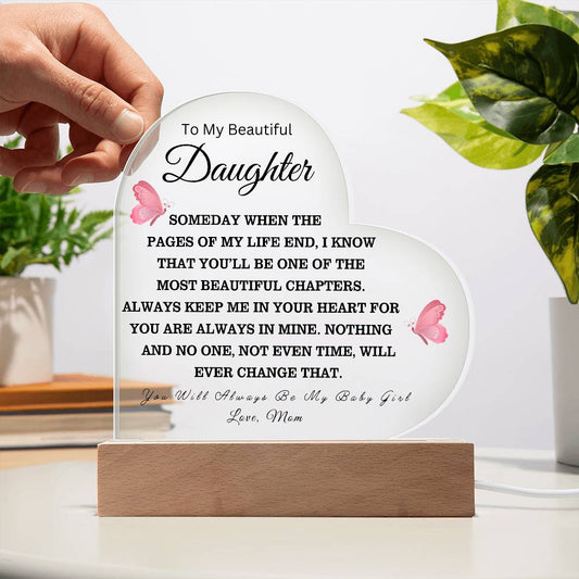 To My Beautiful Daughter Love Mom - Acrylic Heart Plaque - Night Light Gift
