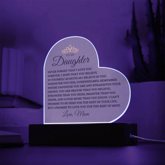 TO MY DAUGHTER LOVE MOM HEART ACRYLIC NIGHT LIGHT - CHRISTMAS GIFT