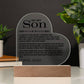 To My Son Love Dad - Carry You In My Heart  - Printed Heart Acrylic Plaque - Night Light Gift