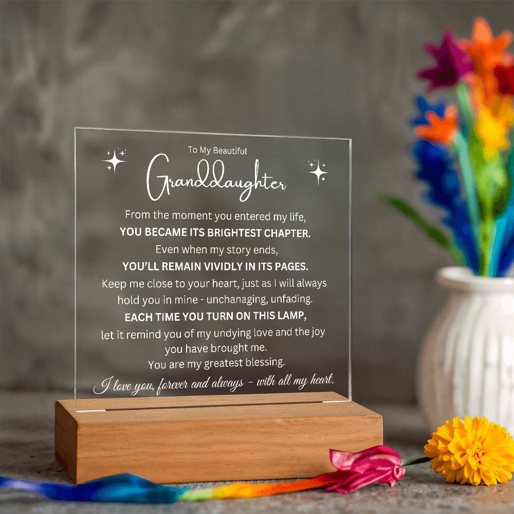 To My Granddaughter - You Are The Brightest Pages - Printed Square Acrylic Plaque - Night Light Gift