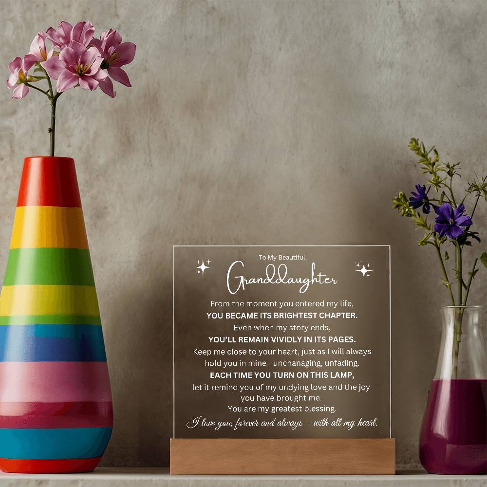 To My Granddaughter - You Are The Brightest Pages - Printed Square Acrylic Plaque - Night Light Gift