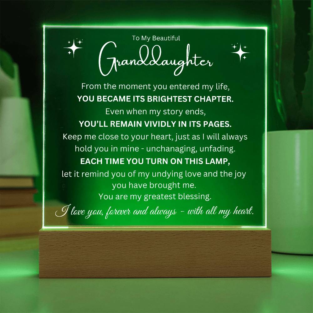 To My Granddaughter - You Are The Brightest Pages - Printed Square Acrylic Plaque - Night Light Gift