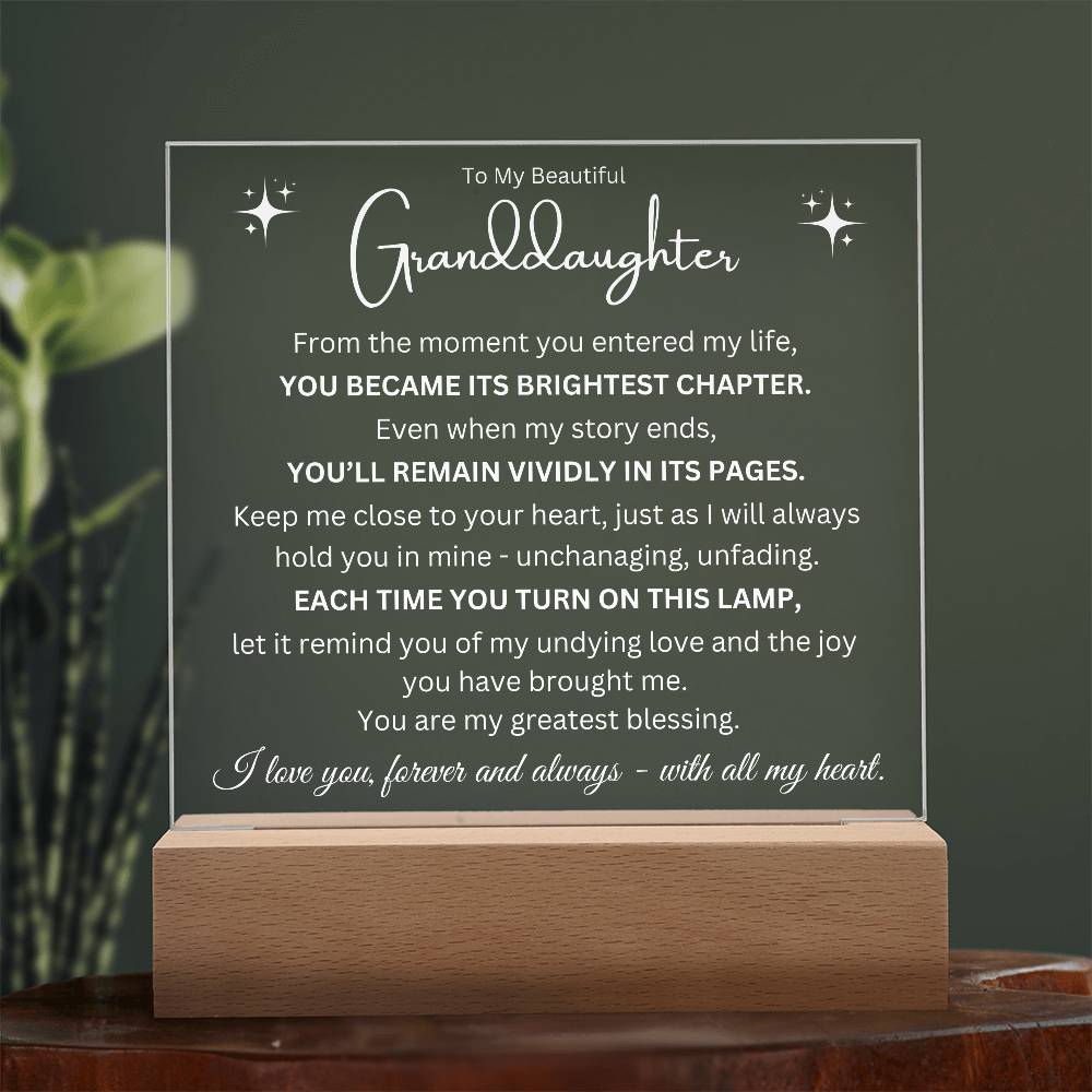To My Granddaughter - You Are The Brightest Pages - Printed Square Acrylic Plaque - Night Light Gift