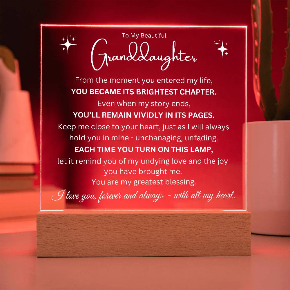 To My Granddaughter - You Are The Brightest Pages - Printed Square Acrylic Plaque - Night Light Gift