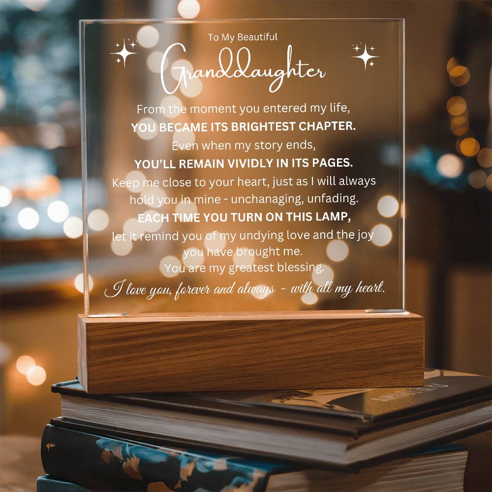 To My Granddaughter - You Are The Brightest Pages - Printed Square Acrylic Plaque - Night Light Gift