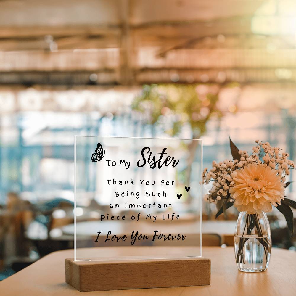 To My Sister - Printed Acrylic Square Plaque - Night LIght Gift